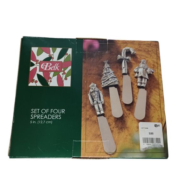 Belk Exclusive Silver Plated Set Of 4 Christmas Spreaders in Original Box - Picture 2 of 9